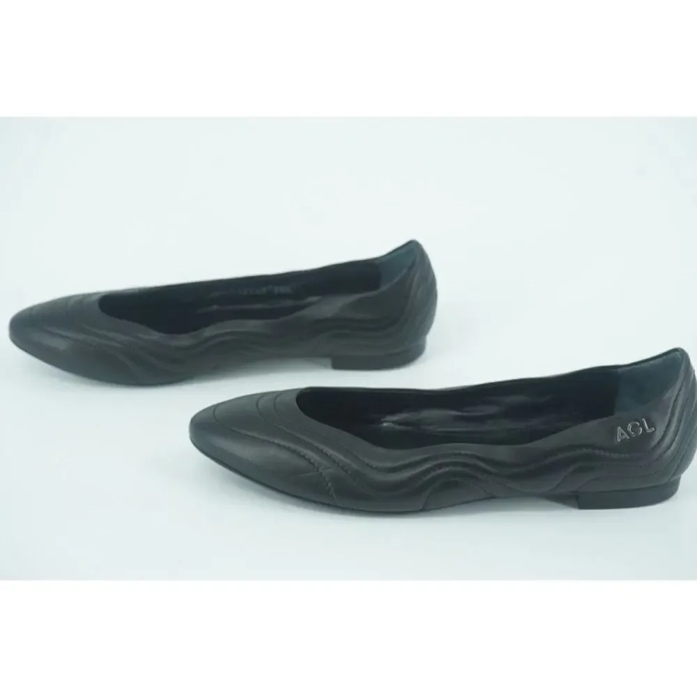 AGL Black Leather Miledy AlmondToe Quilted Ballet Flat SZ 39.5 New $380